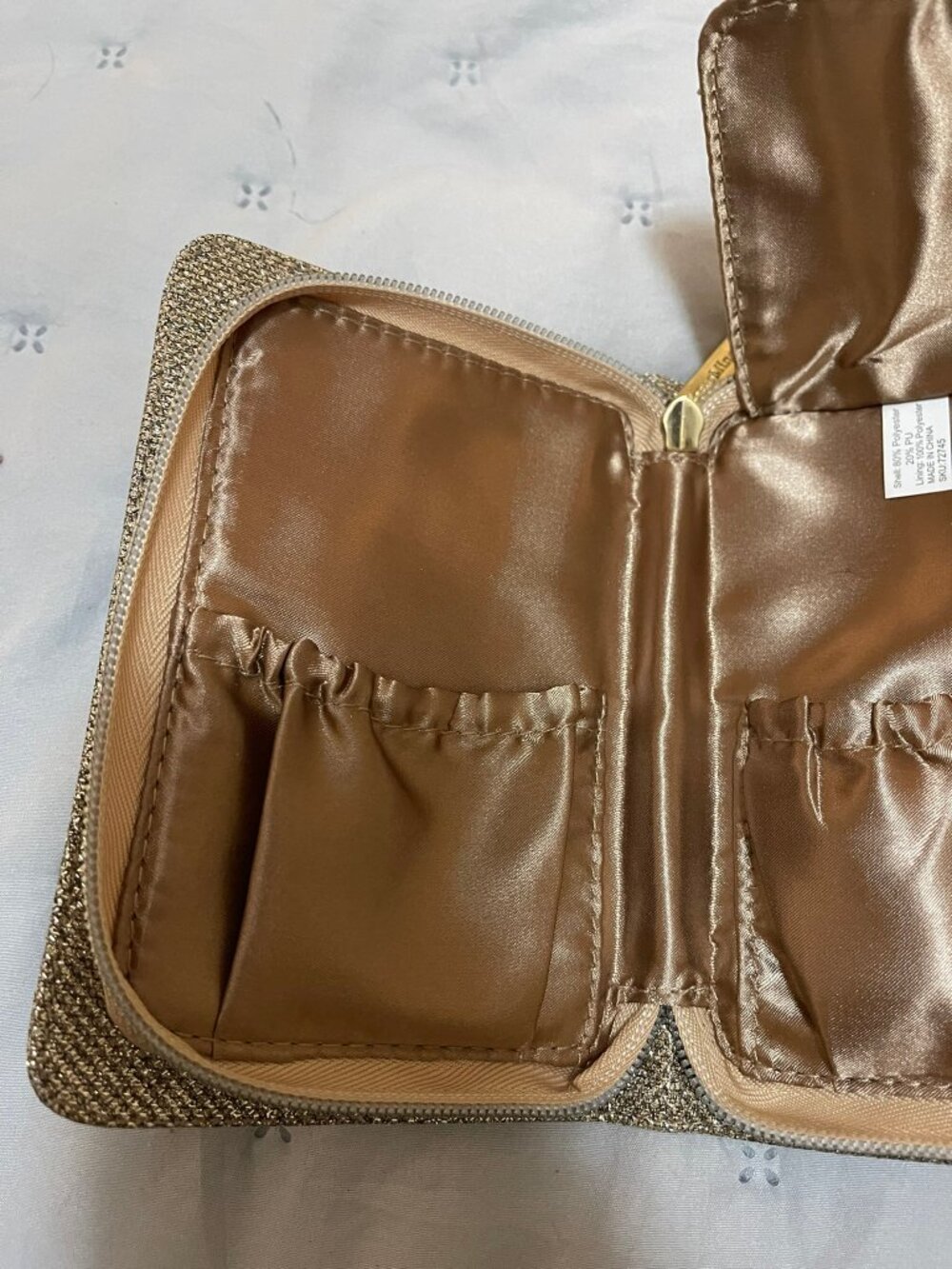 NWOT bareMinerals Gold Glitter Travel Makeup Organizer Bag - Picture 8 of 9